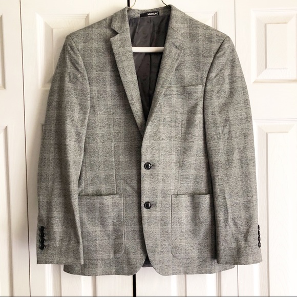 Murano Slim Fit Gray Plaid Blazer Jacket - Picture 3 of 7